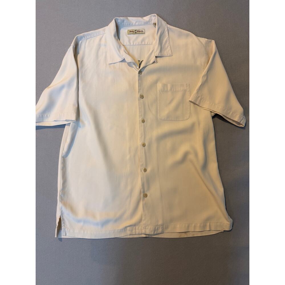 Vintage Tommy Bahama Paradise Plunder Camp Shirt White Silk Blend Hawaiian